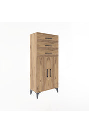 Arges Dolap 2 Raflı 3 Çekmeceli 2 Kapaklı 60x30x134 Çam-Çam