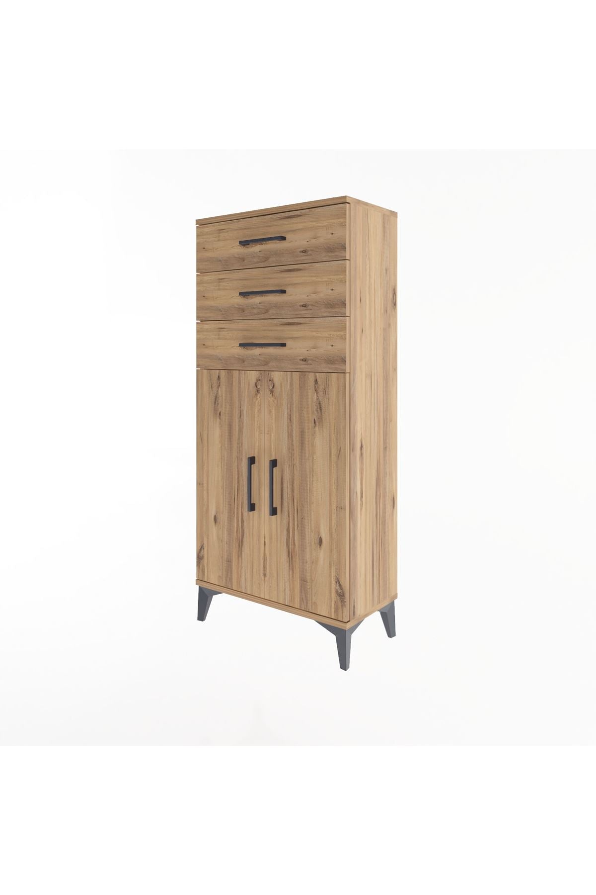 Arges Dolap 2 Raflı 3 Çekmeceli 2 Kapaklı 60x30x134 Çam-Çam