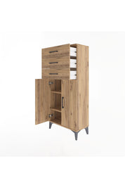 Arges Dolap 2 Raflı 3 Çekmeceli 2 Kapaklı 60x30x134 Çam-Çam