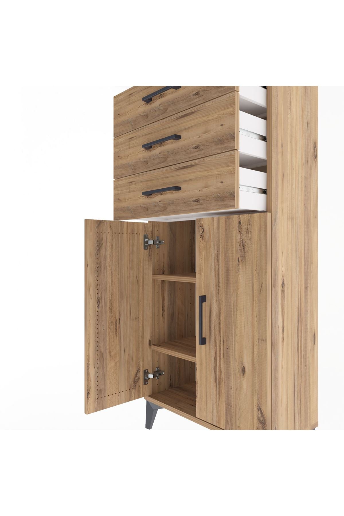 Arges Dolap 2 Raflı 3 Çekmeceli 2 Kapaklı 60x30x134 Çam-Çam