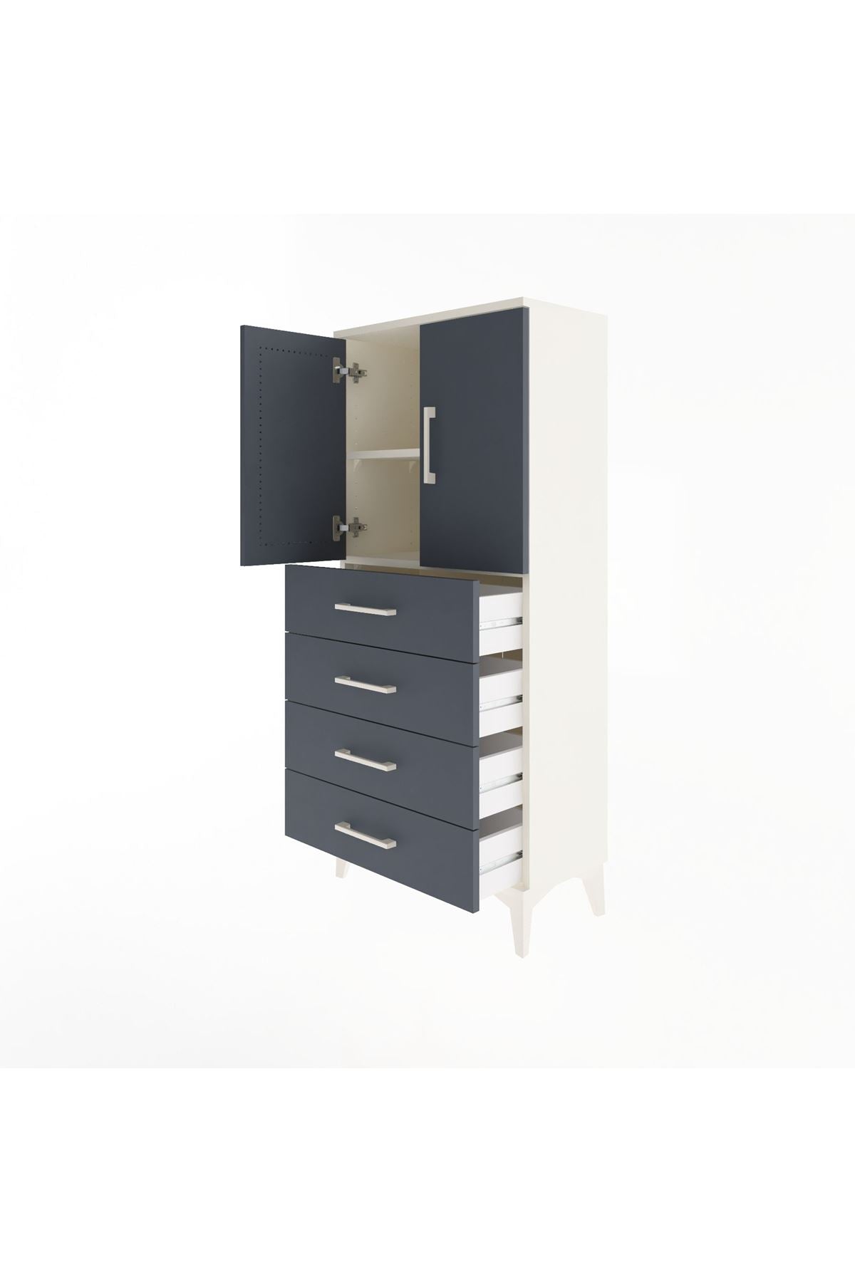 Arges Dolap 2 Raflı 4 Çekmeceli 2 Kapaklı 60x30x134 Aytaşı-Antrasit