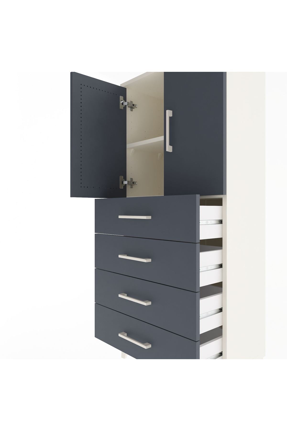 Arges Dolap 2 Raflı 4 Çekmeceli 2 Kapaklı 60x30x134 Aytaşı-Antrasit