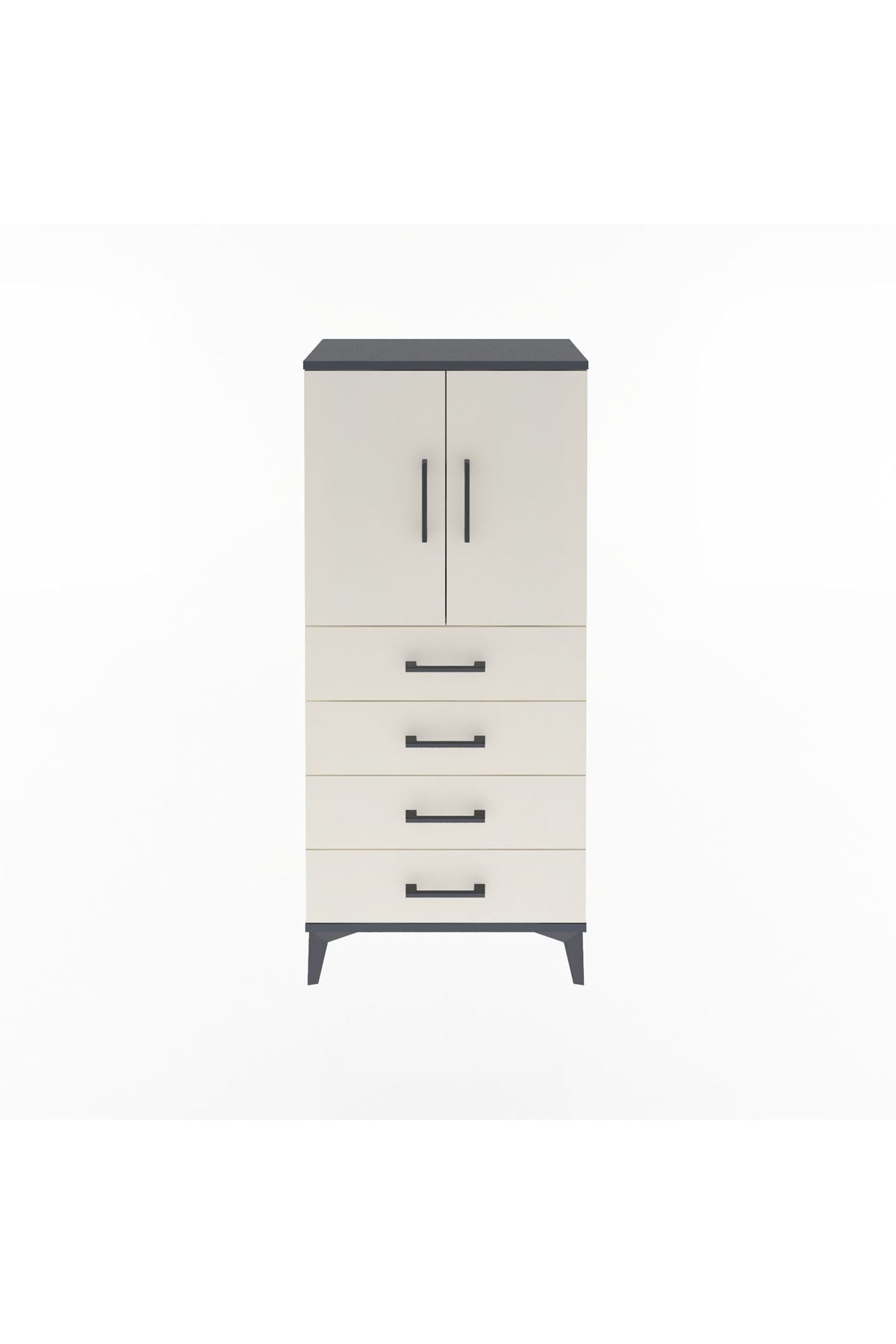 Arges Dolap 2 Raflı 4 Çekmeceli 2 Kapaklı 60x30x134 Antrasit-Aytaşı