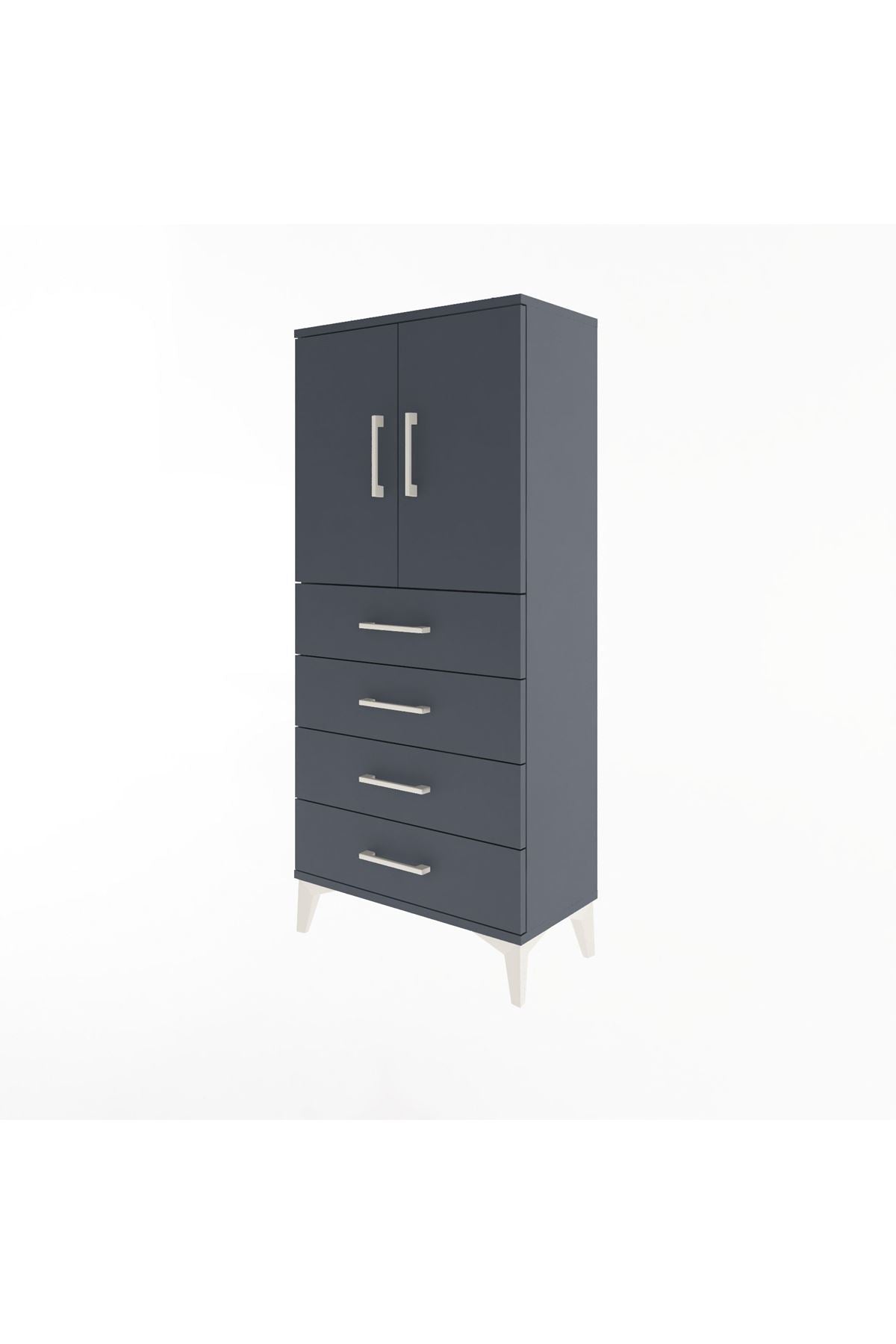Arges Dolap 2 Raflı 4 Çekmeceli 2 Kapaklı 60x30x134 Antrasit-Antrasit