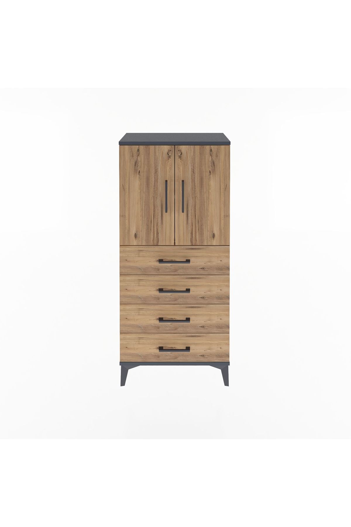 Arges Dolap 2 Raflı 4 Çekmeceli 2 Kapaklı 60x30x134 Antrasit-Çam