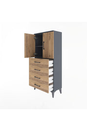 Arges Dolap 2 Raflı 4 Çekmeceli 2 Kapaklı 60x30x134 Antrasit-Çam