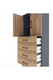 Arges Dolap 2 Raflı 4 Çekmeceli 2 Kapaklı 60x30x134 Antrasit-Çam