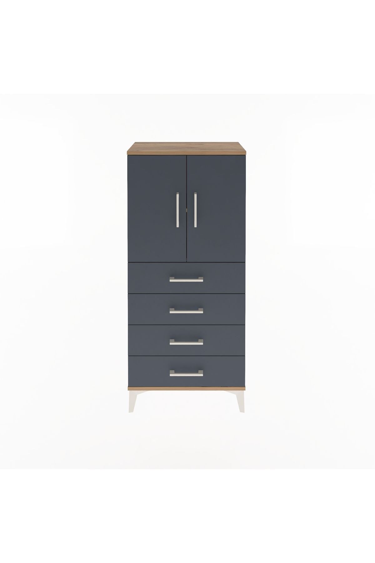 Arges Dolap 2 Raflı 4 Çekmeceli 2 Kapaklı 60x30x134 Çam-Antrasit