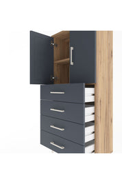 Arges Dolap 2 Raflı 4 Çekmeceli 2 Kapaklı 60x30x134 Çam-Antrasit