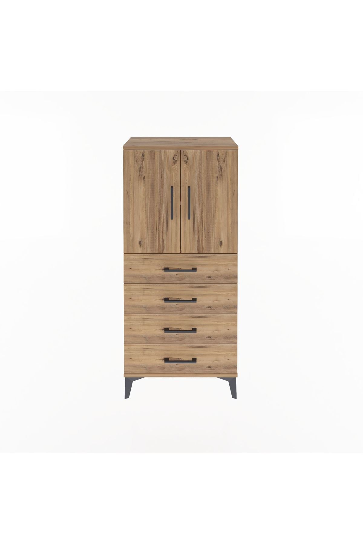 Arges Dolap 2 Raflı 4 Çekmeceli 2 Kapaklı 60x30x134 Çam-Çam