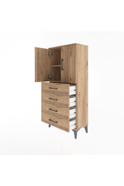 Arges Dolap 2 Raflı 4 Çekmeceli 2 Kapaklı 60x30x134 Çam-Çam