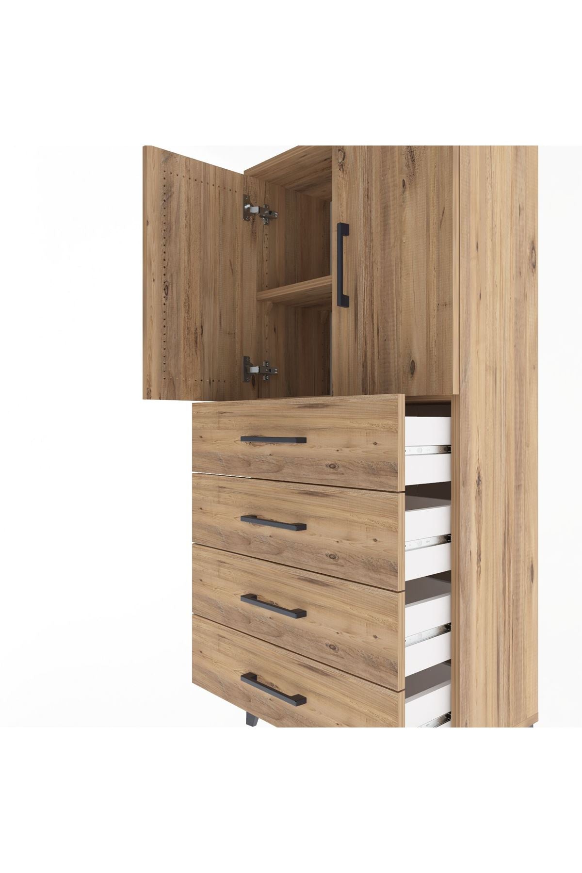 Arges Dolap 2 Raflı 4 Çekmeceli 2 Kapaklı 60x30x134 Çam-Çam