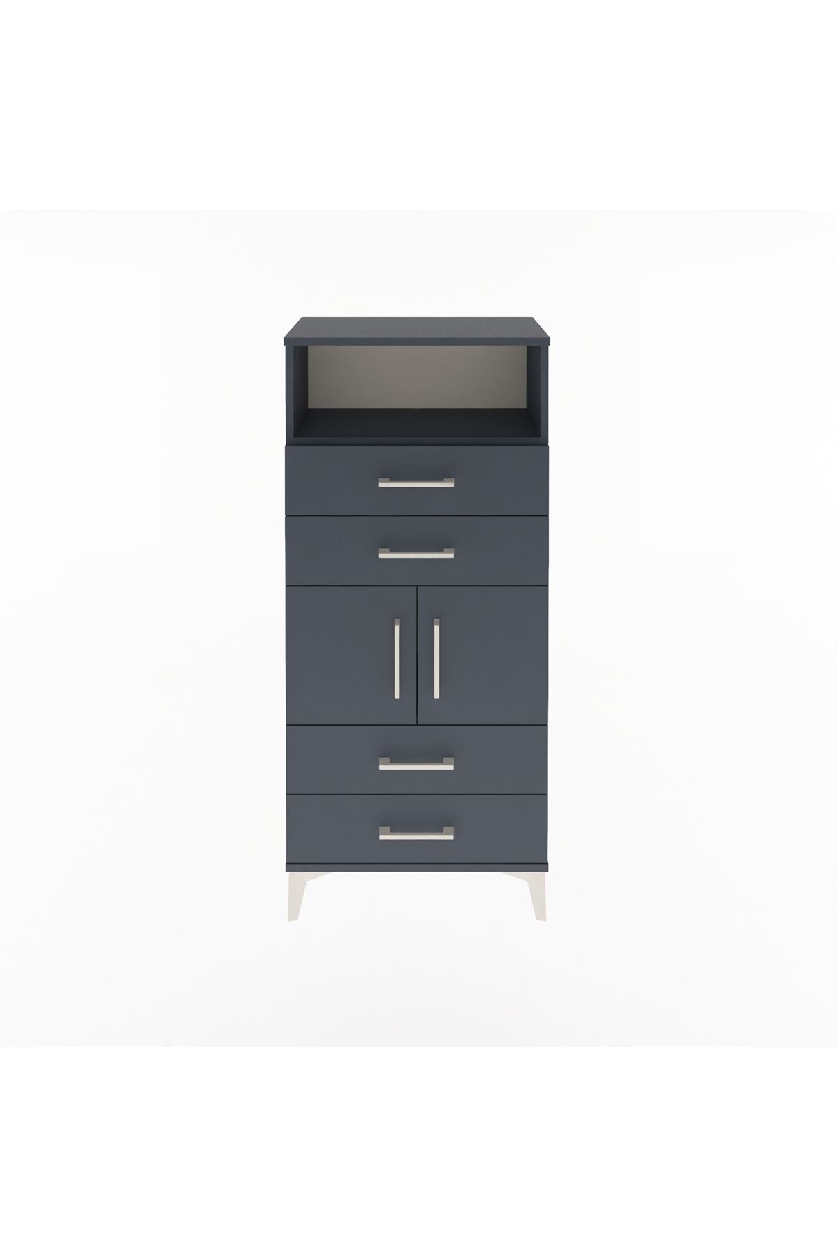 Arges Dolap 2 Raflı 4 Çekmeceli 2 Kapaklı 60x30x134 Antrasit-Antrasit