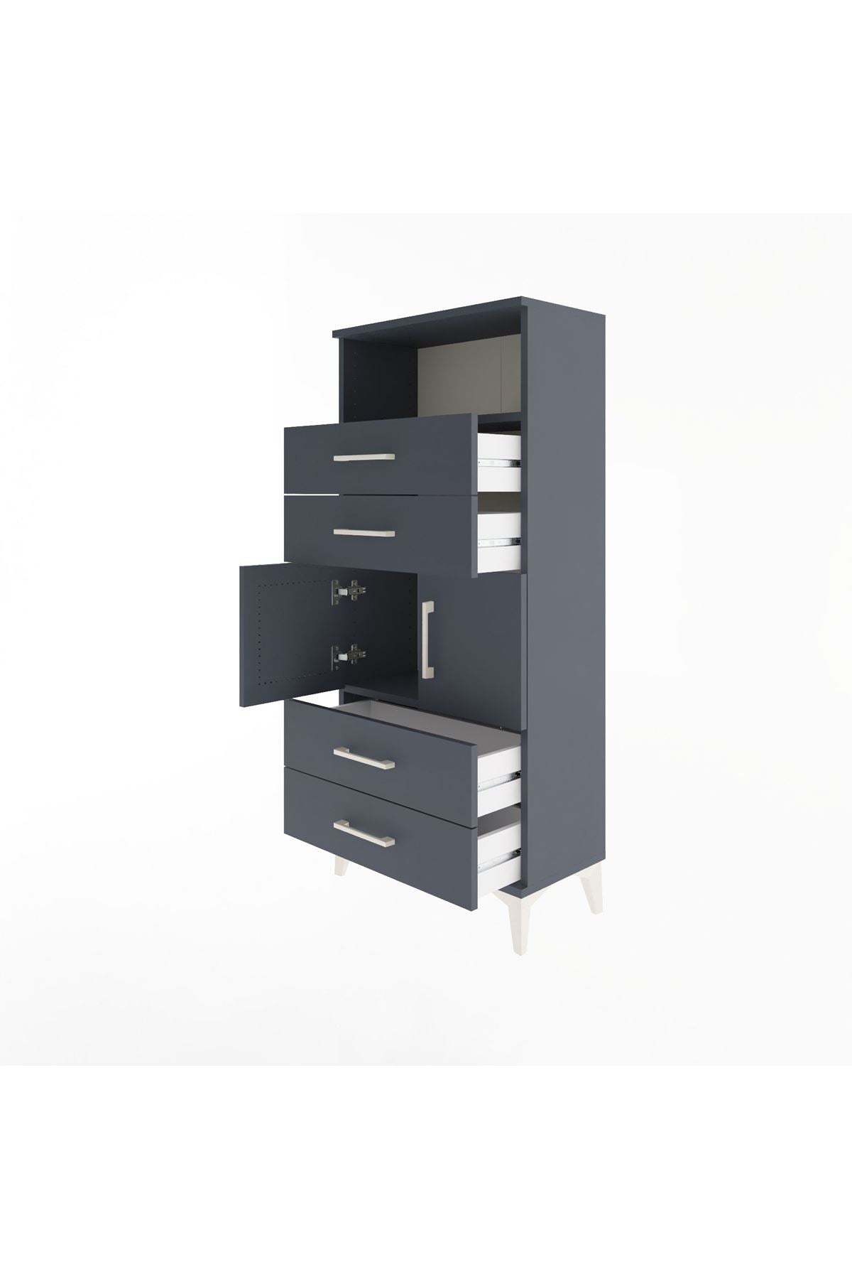 Arges Dolap 2 Raflı 4 Çekmeceli 2 Kapaklı 60x30x134 Antrasit-Antrasit