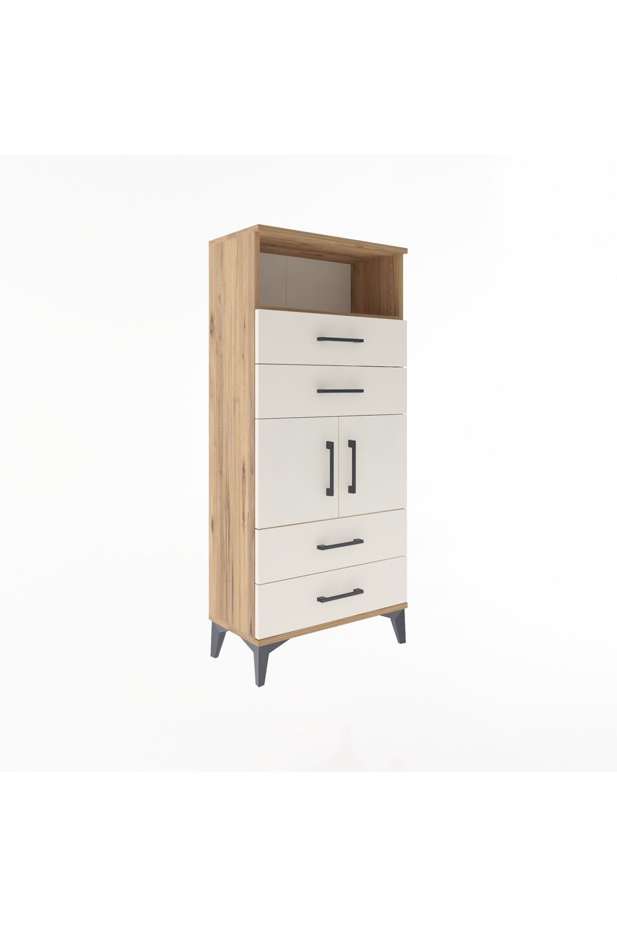 Arges Dolap 2 Raflı 4 Çekmeceli 2 Kapaklı 60x30x134 Çam-Aytaşı