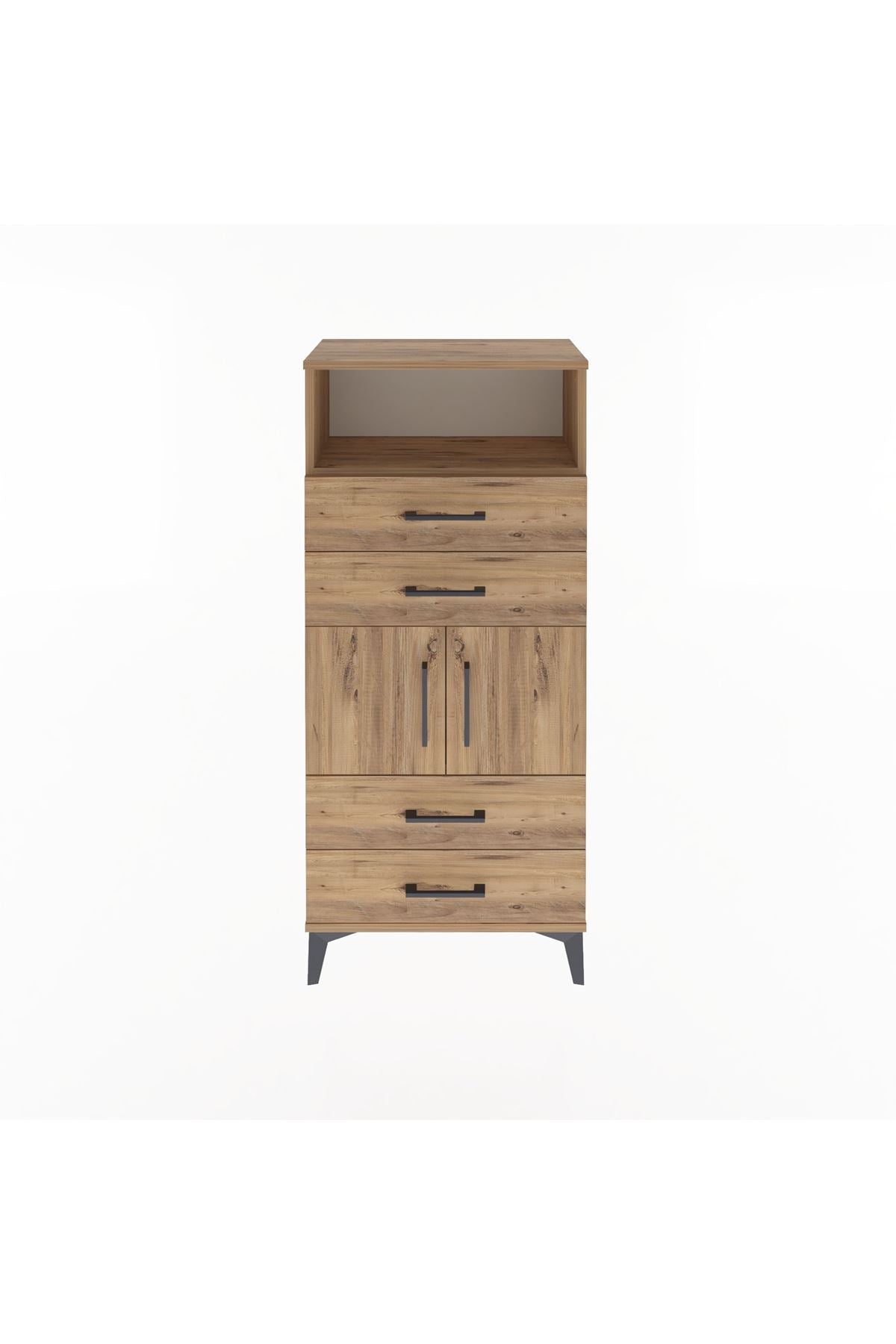 Arges Dolap 2 Raflı 4 Çekmeceli 2 Kapaklı 60x30x134 Çam-Çam