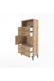 Arges Dolap 2 Raflı 4 Çekmeceli 2 Kapaklı 60x30x134 Çam-Çam