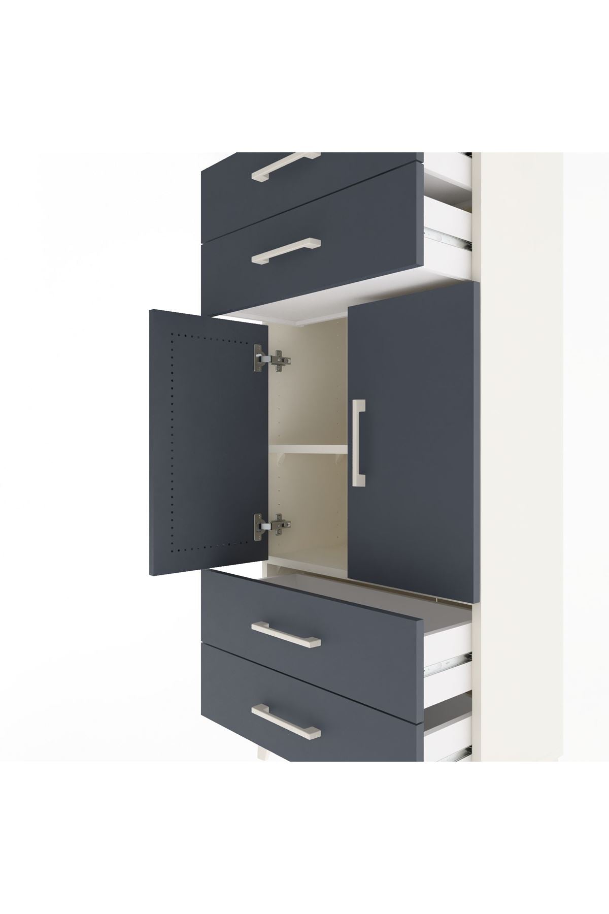 Arges Dolap 2 Raflı 4 Çekmeceli 2 Kapaklı 60x30x134 Aytaşı-Antrasit