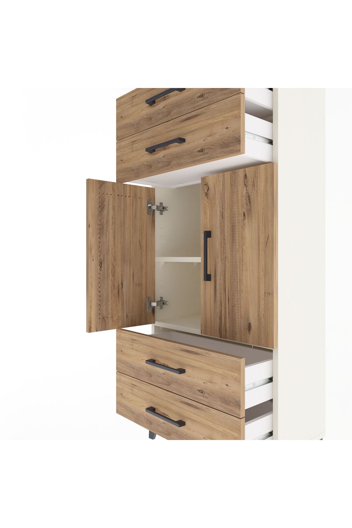 Arges Dolap 2 Raflı 4 Çekmeceli 2 Kapaklı 60x30x134 Aytaşı-Çam