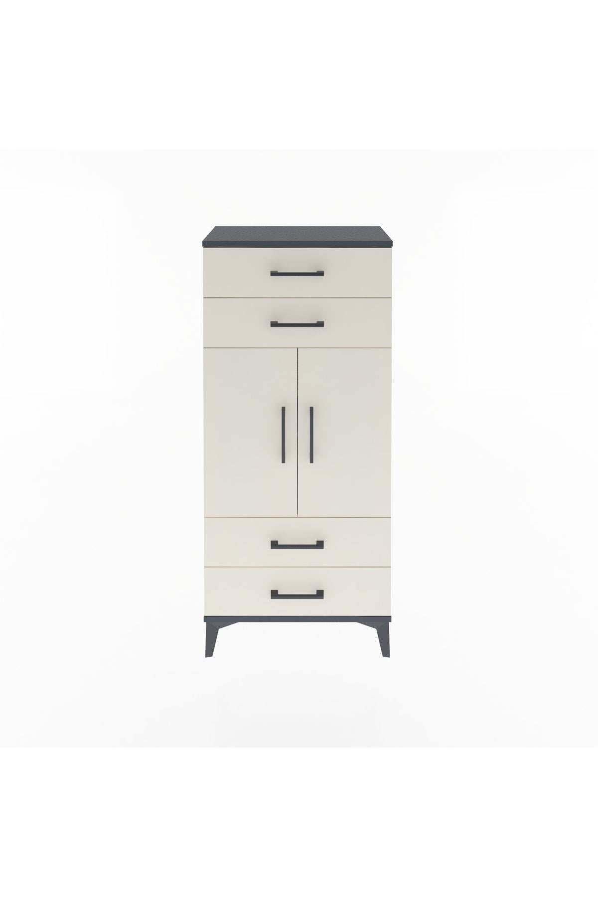 Arges Dolap 2 Raflı 4 Çekmeceli 2 Kapaklı 60x30x134 Antrasit-Aytaşı
