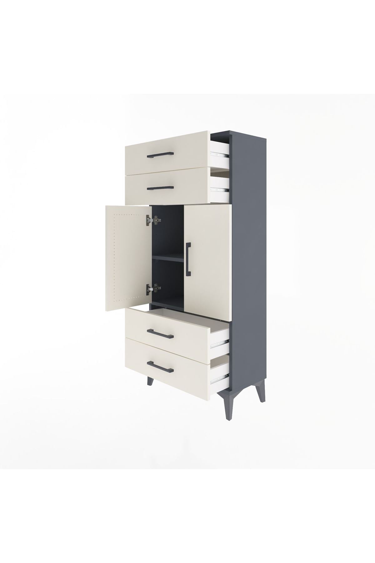 Arges Dolap 2 Raflı 4 Çekmeceli 2 Kapaklı 60x30x134 Antrasit-Aytaşı