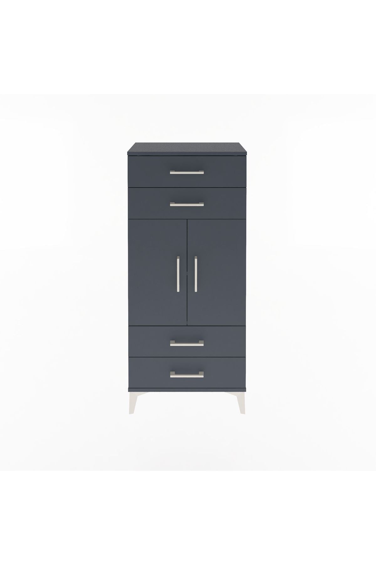 Arges Dolap 2 Raflı 4 Çekmeceli 2 Kapaklı 60x30x134 Antrasit-Antrasit