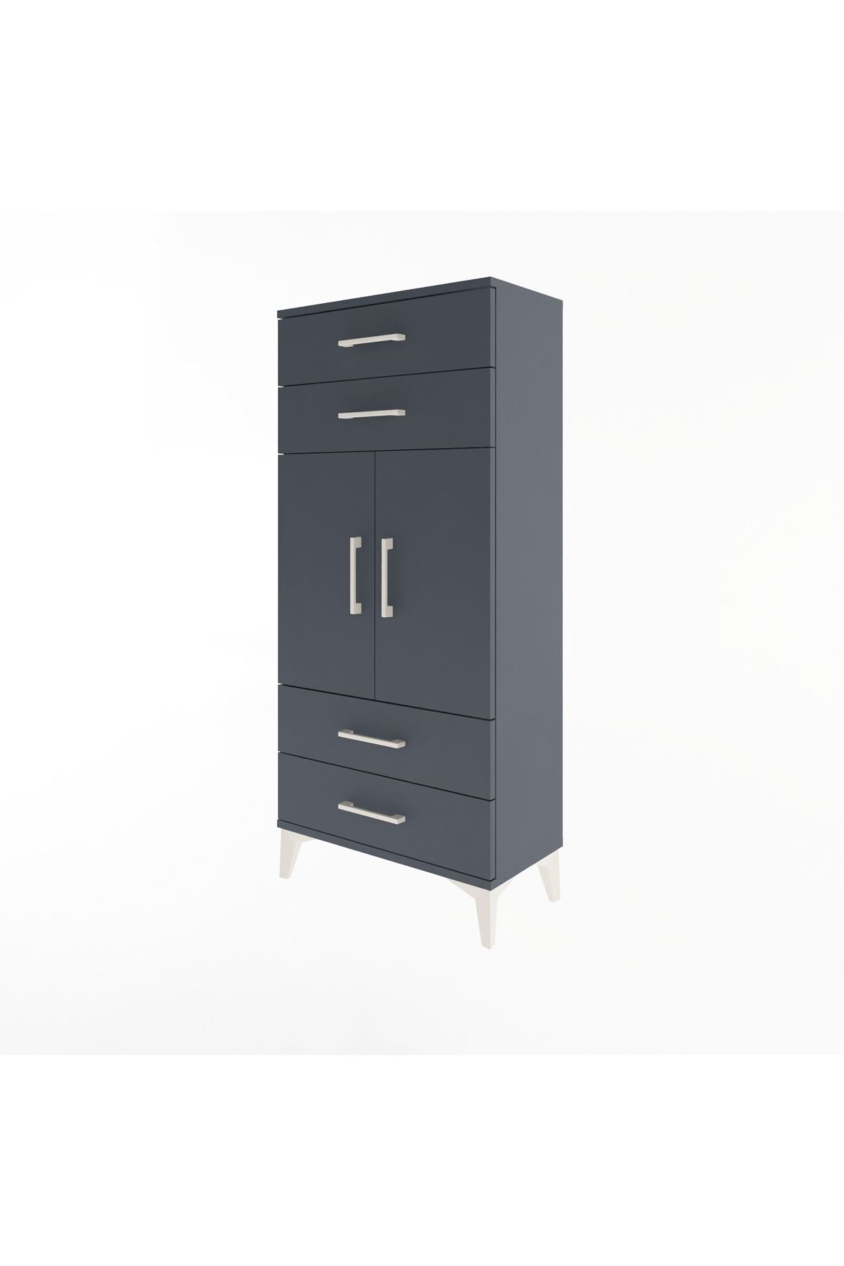 Arges Dolap 2 Raflı 4 Çekmeceli 2 Kapaklı 60x30x134 Antrasit-Antrasit