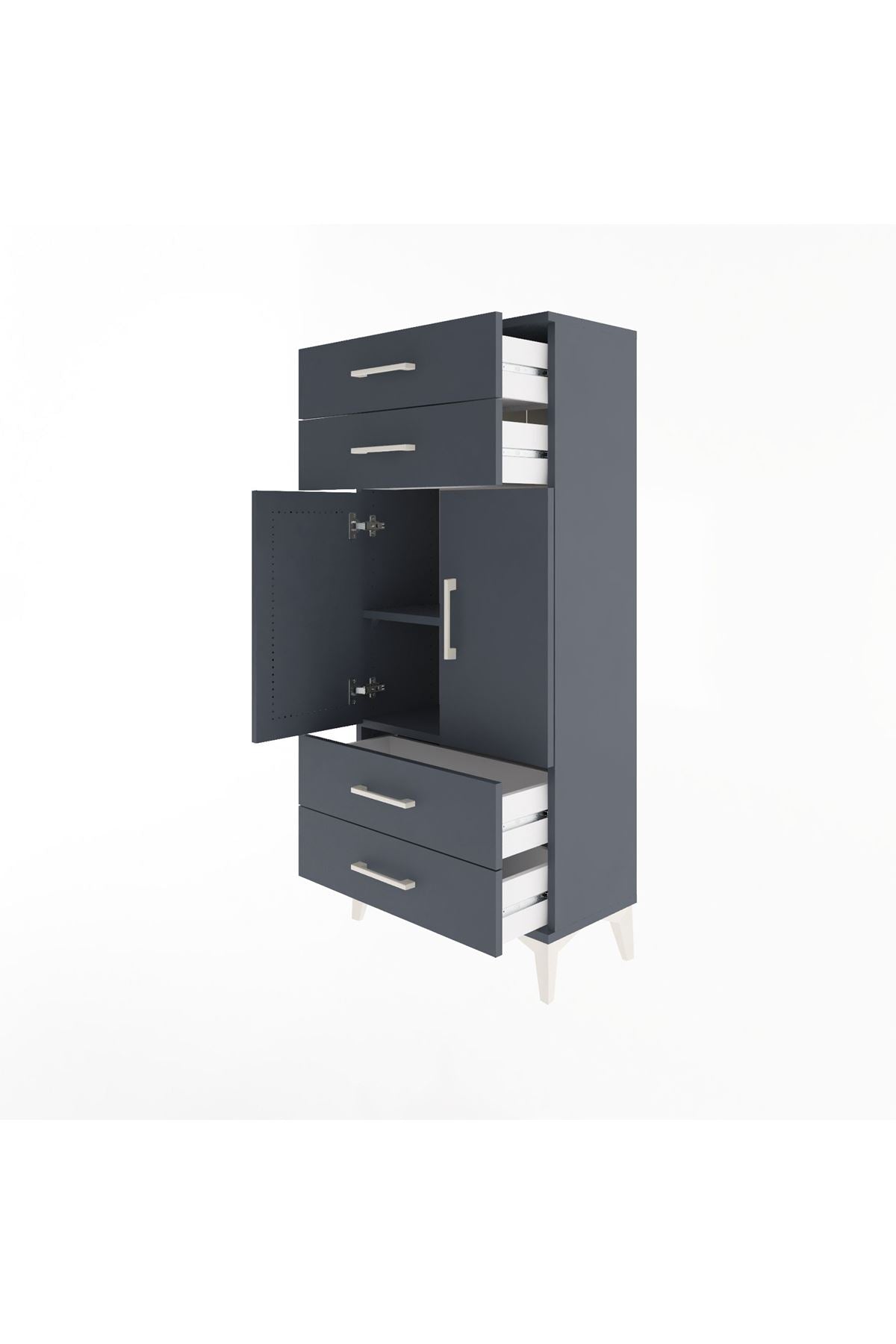 Arges Dolap 2 Raflı 4 Çekmeceli 2 Kapaklı 60x30x134 Antrasit-Antrasit