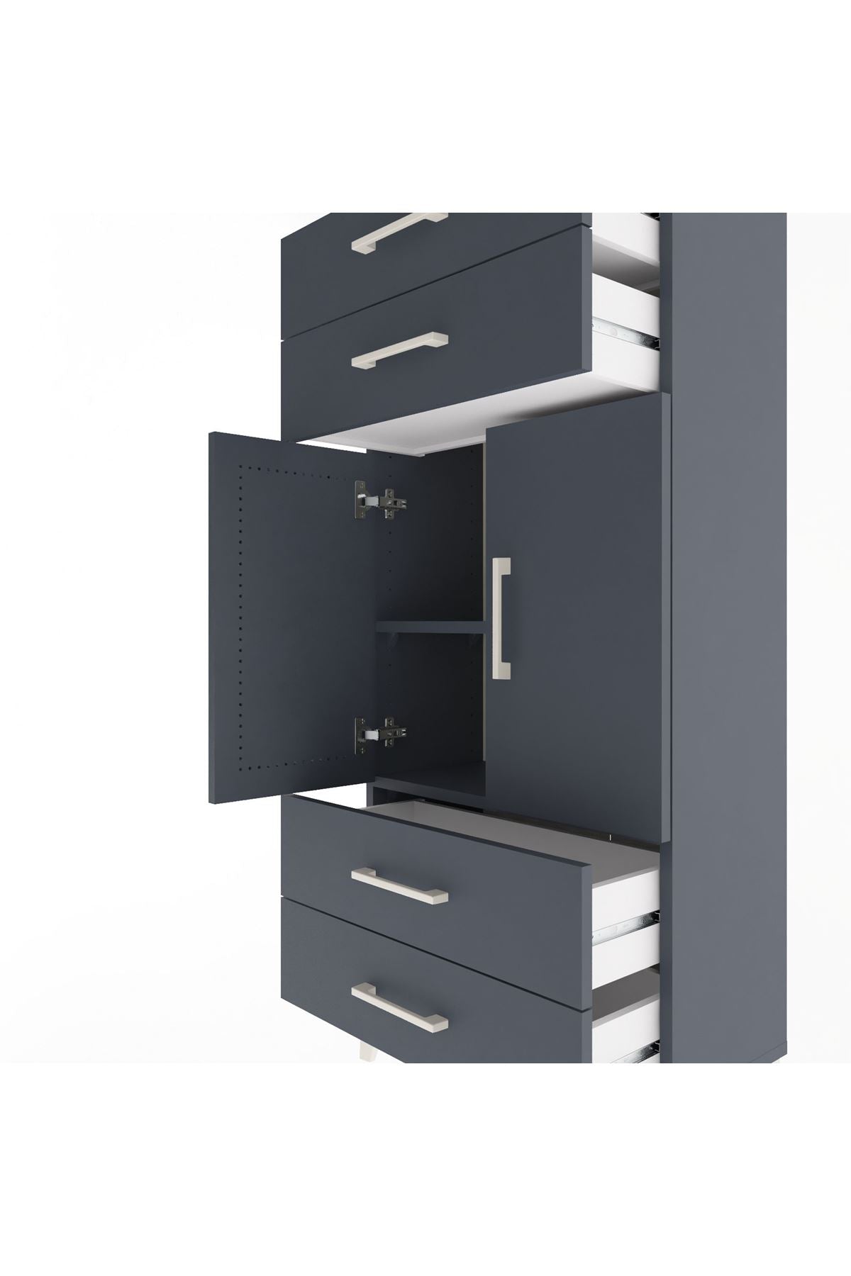 Arges Dolap 2 Raflı 4 Çekmeceli 2 Kapaklı 60x30x134 Antrasit-Antrasit