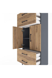 Arges Dolap 2 Raflı 4 Çekmeceli 2 Kapaklı 60x30x134 Antrasit-Çam