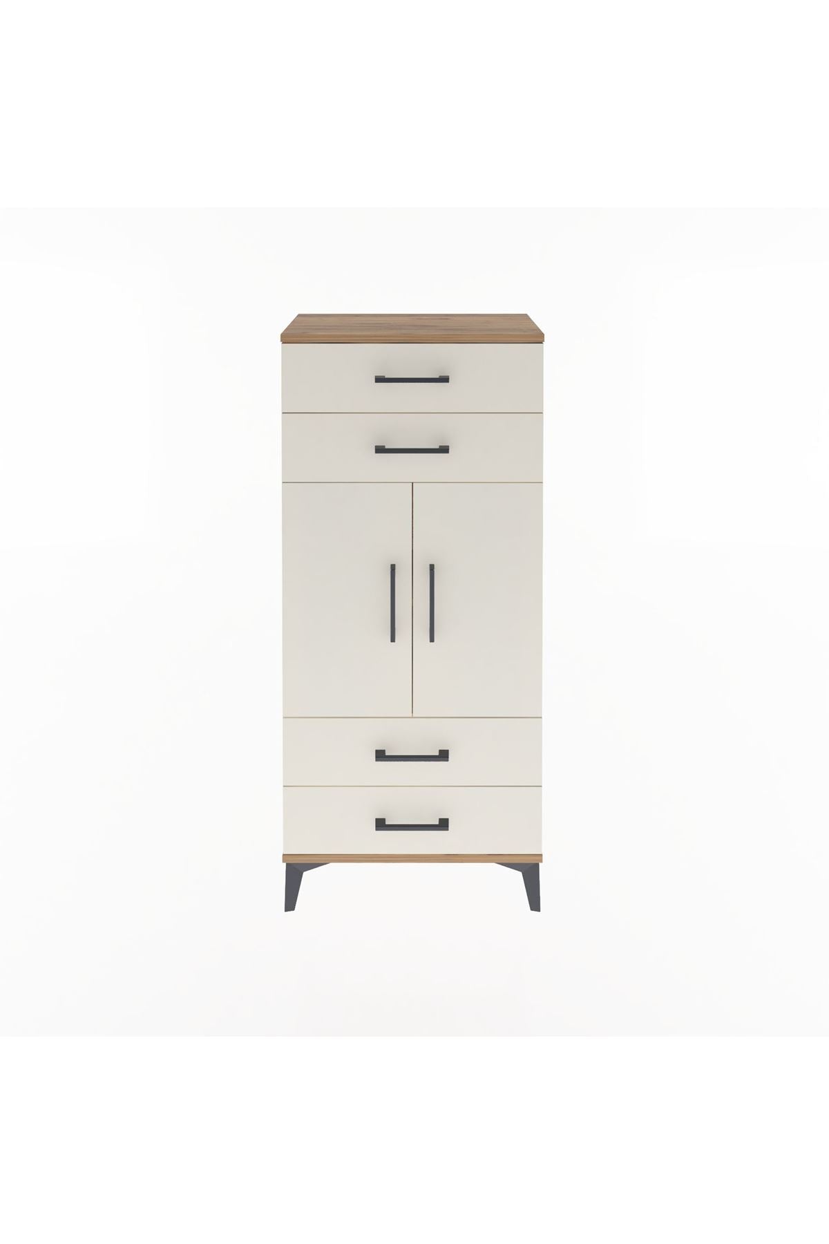 Arges Dolap 2 Raflı 4 Çekmeceli 2 Kapaklı 60x30x134 Çam-Aytaşı
