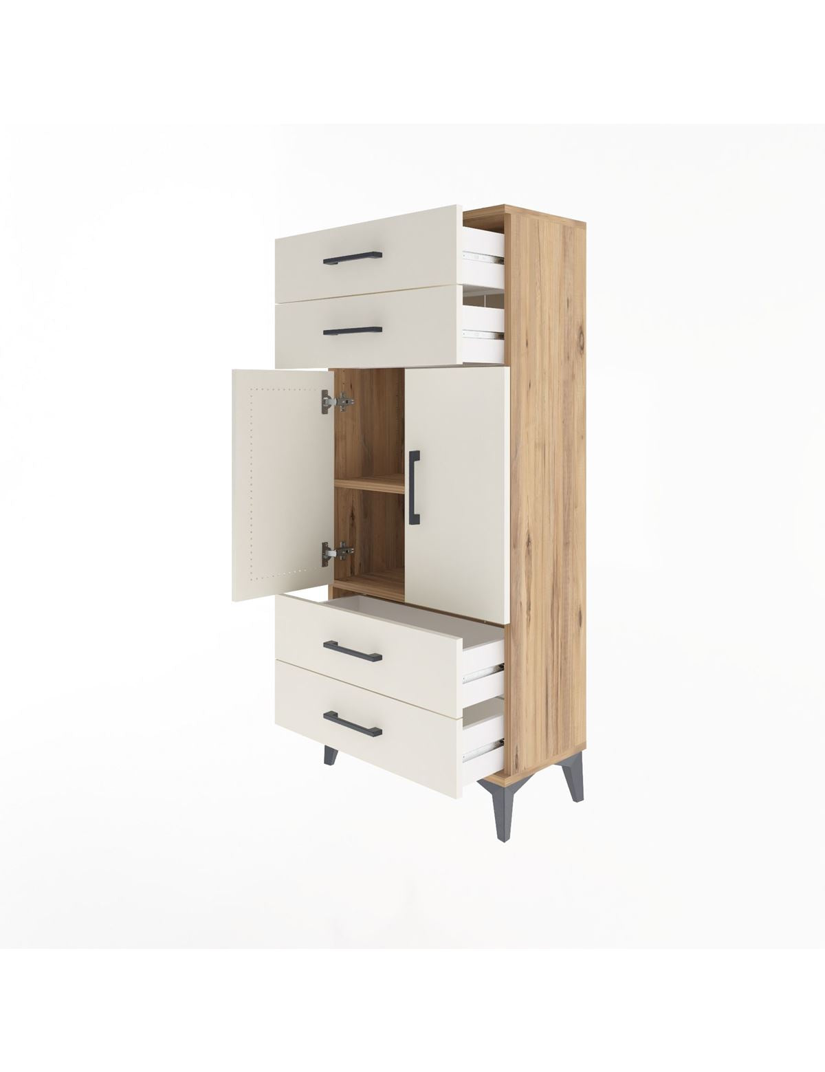 Arges Dolap 2 Raflı 4 Çekmeceli 2 Kapaklı 60x30x134 - S17M121V7A