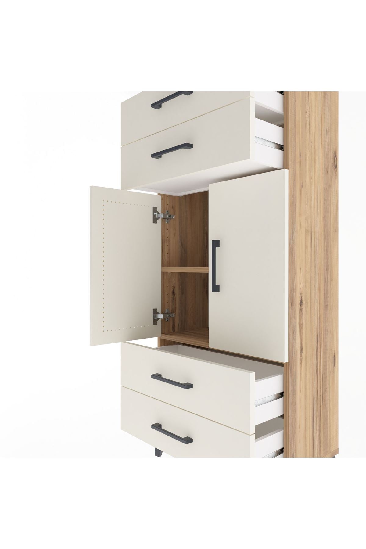 Arges Dolap 2 Raflı 4 Çekmeceli 2 Kapaklı 60x30x134 Çam-Aytaşı