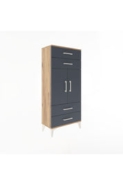 Arges Dolap 2 Raflı 4 Çekmeceli 2 Kapaklı 60x30x134 Çam-Antrasit
