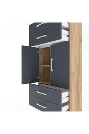 Arges Dolap 2 Raflı 4 Çekmeceli 2 Kapaklı 60x30x134 Çam-Antrasit