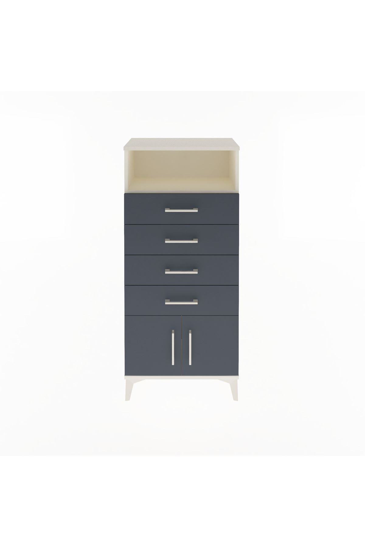 Arges Dolap Tek Raflı 4 Çekmeceli 2 Kapaklı 60x30x134 Aytaşı-Antrasit