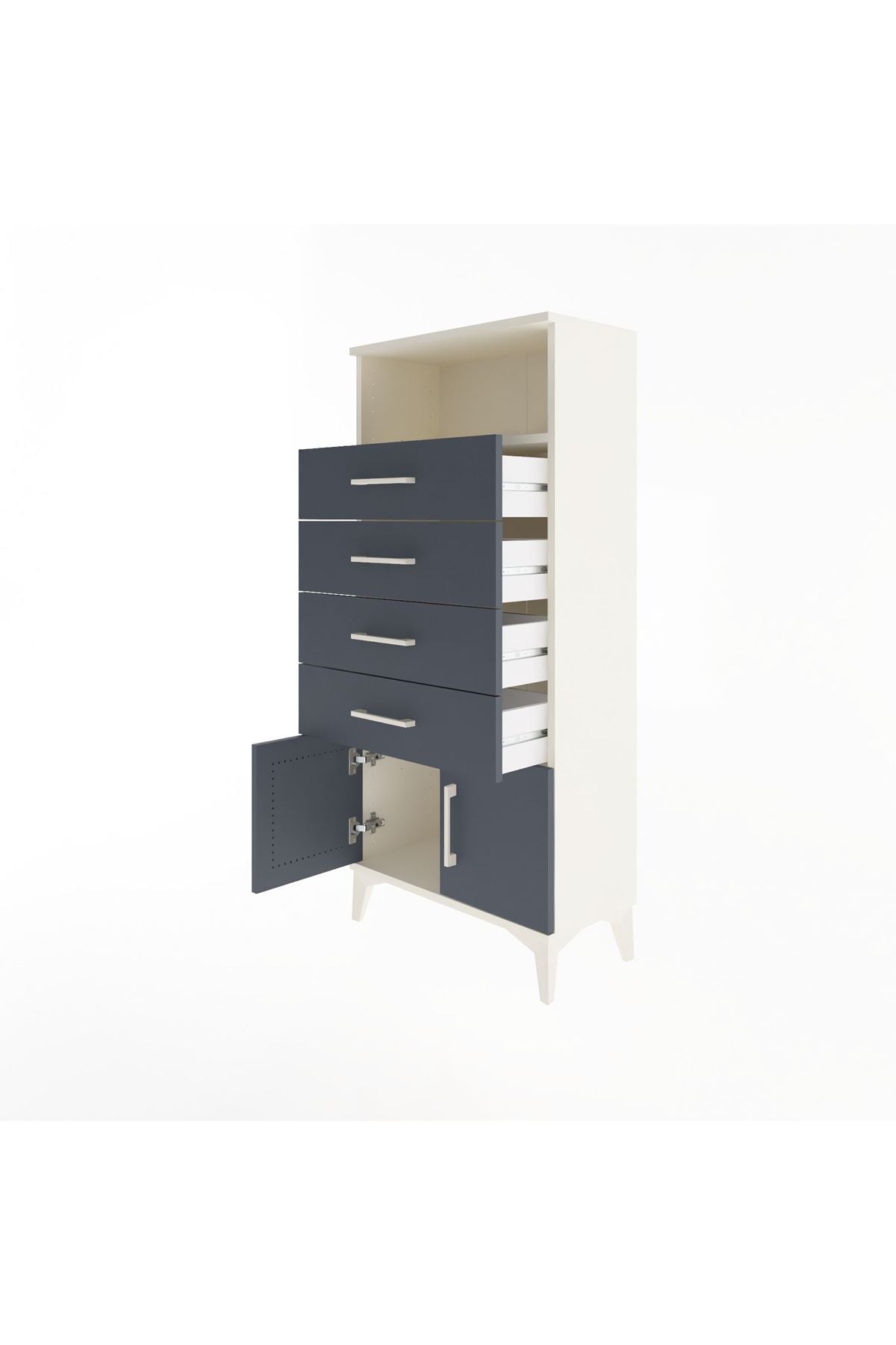 Arges Dolap Tek Raflı 4 Çekmeceli 2 Kapaklı 60x30x134 Aytaşı-Antrasit