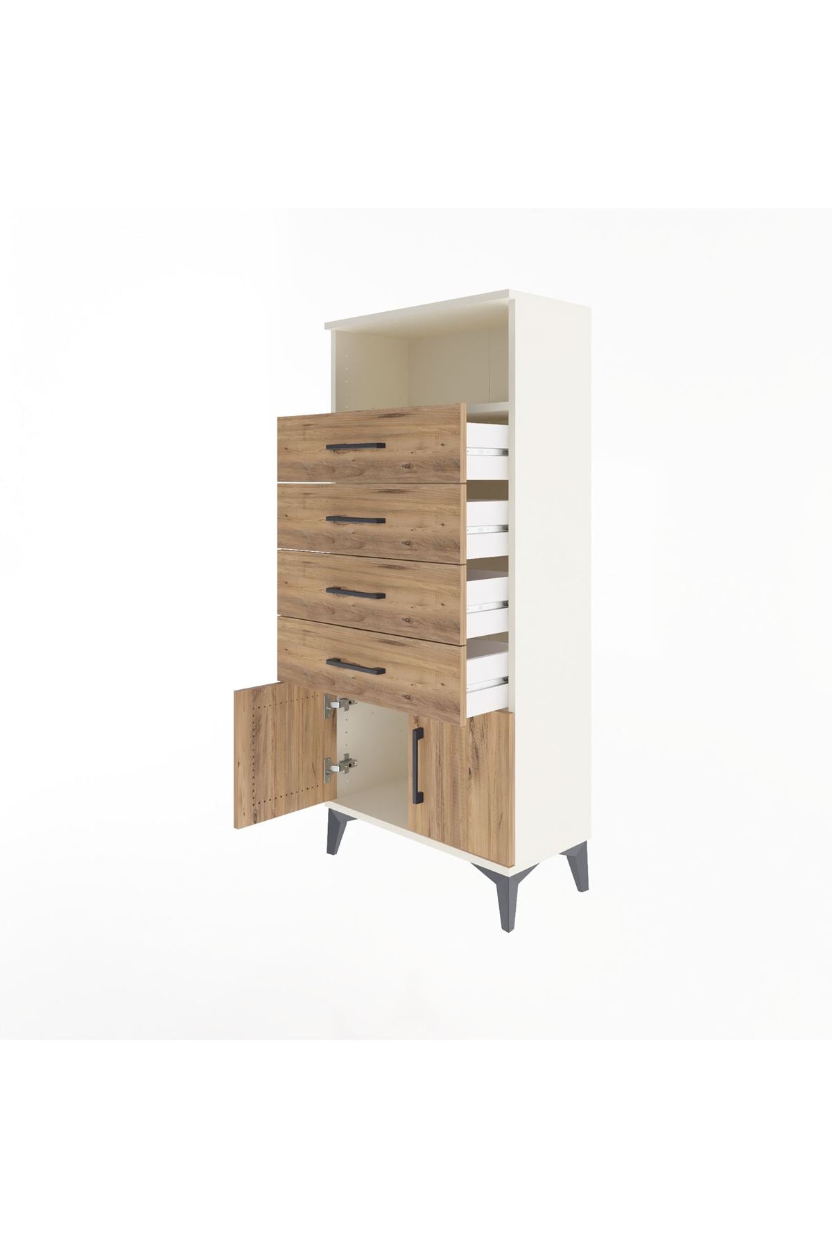 Arges Dolap Tek Raflı 4 Çekmeceli 2 Kapaklı 60x30x134 Aytaşı-Çam