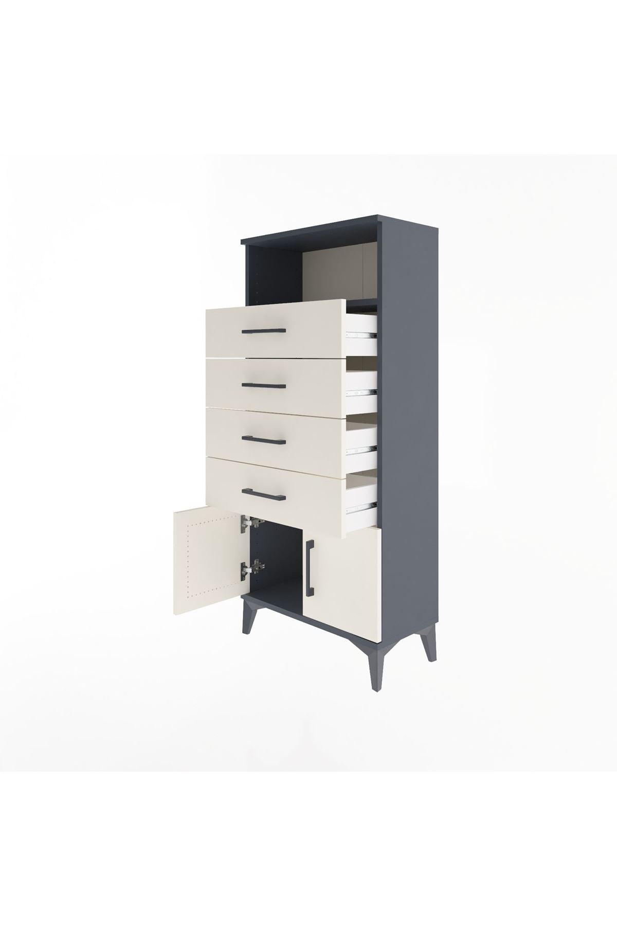 Arges Dolap Tek Raflı 4 Çekmeceli 2 Kapaklı 60x30x134 Antrasit-Aytaşı