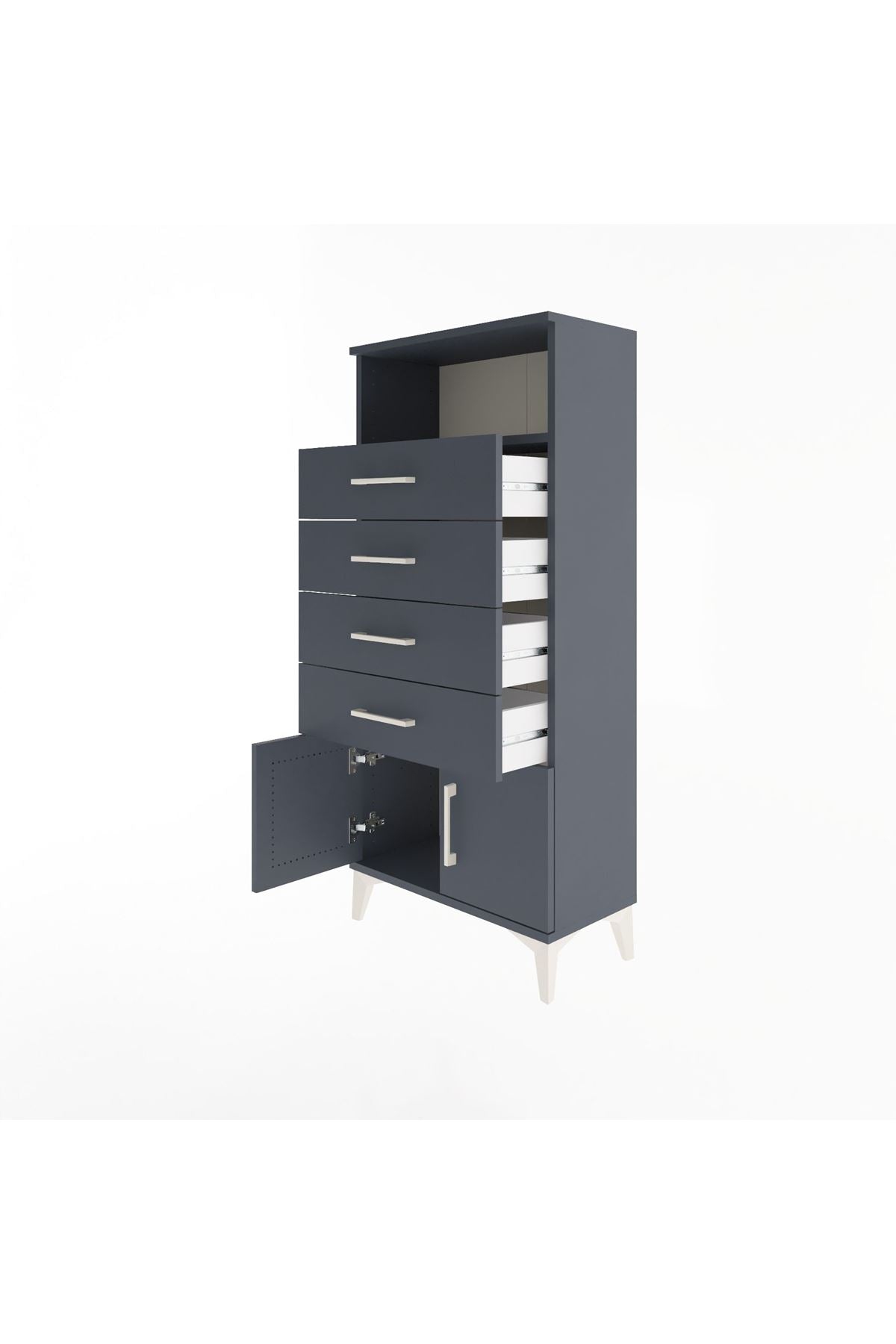 Arges Dolap Tek Raflı 4 Çekmeceli 2 Kapaklı 60x30x134 Antrasit-Antrasit