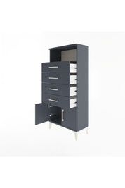 Arges Dolap Tek Raflı 4 Çekmeceli 2 Kapaklı 60x30x134 Antrasit-Antrasit