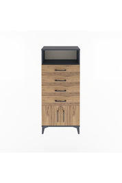 Arges Dolap Tek Raflı 4 Çekmeceli 2 Kapaklı 60x30x134 Antrasit-Çam