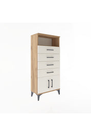 Arges Dolap Tek Raflı 4 Çekmeceli 2 Kapaklı 60x30x134 Çam-Aytaşı