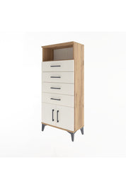 Arges Dolap Tek Raflı 4 Çekmeceli 2 Kapaklı 60x30x134 Çam-Aytaşı