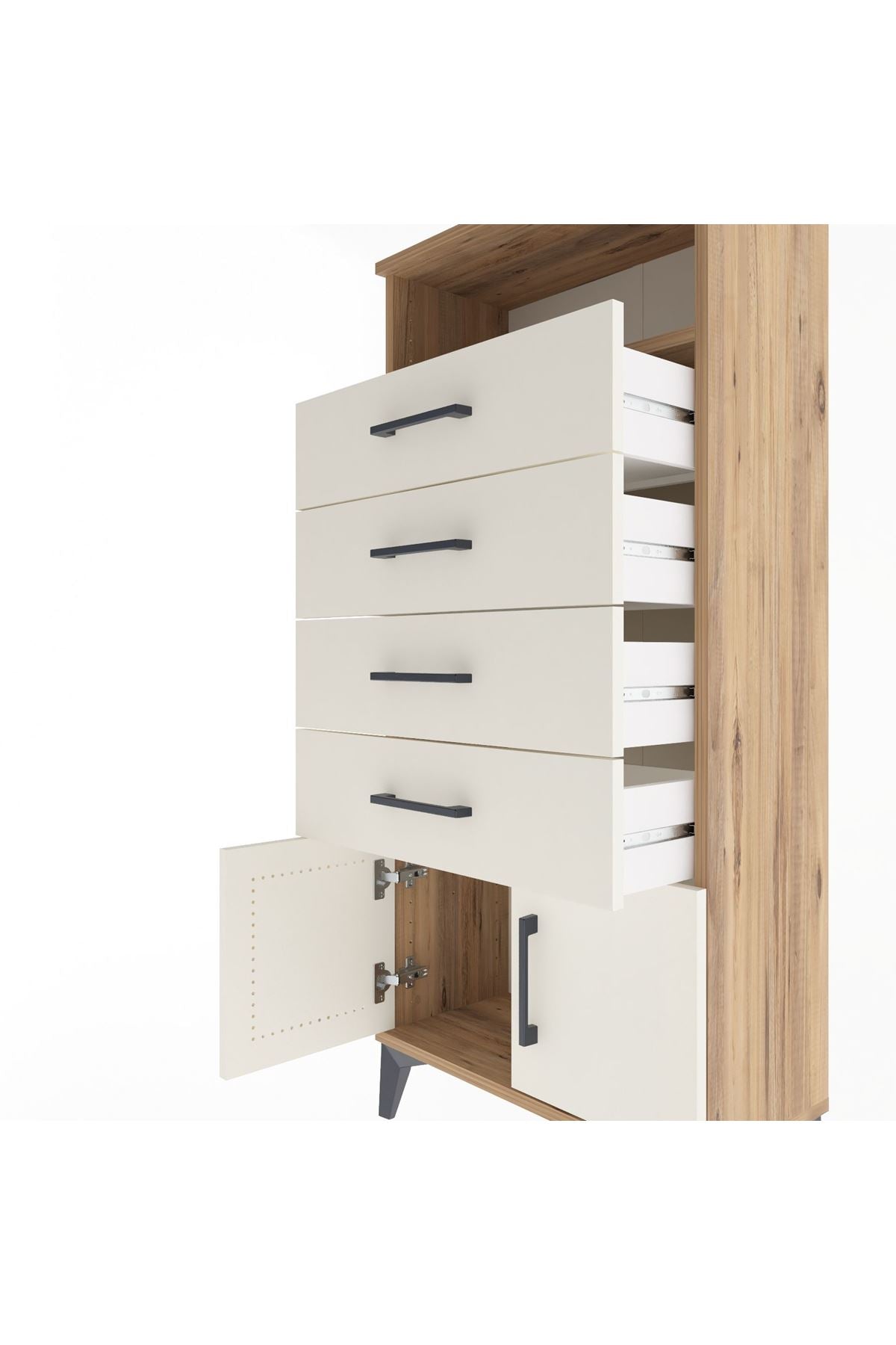 Arges Dolap Tek Raflı 4 Çekmeceli 2 Kapaklı 60x30x134 Çam-Aytaşı