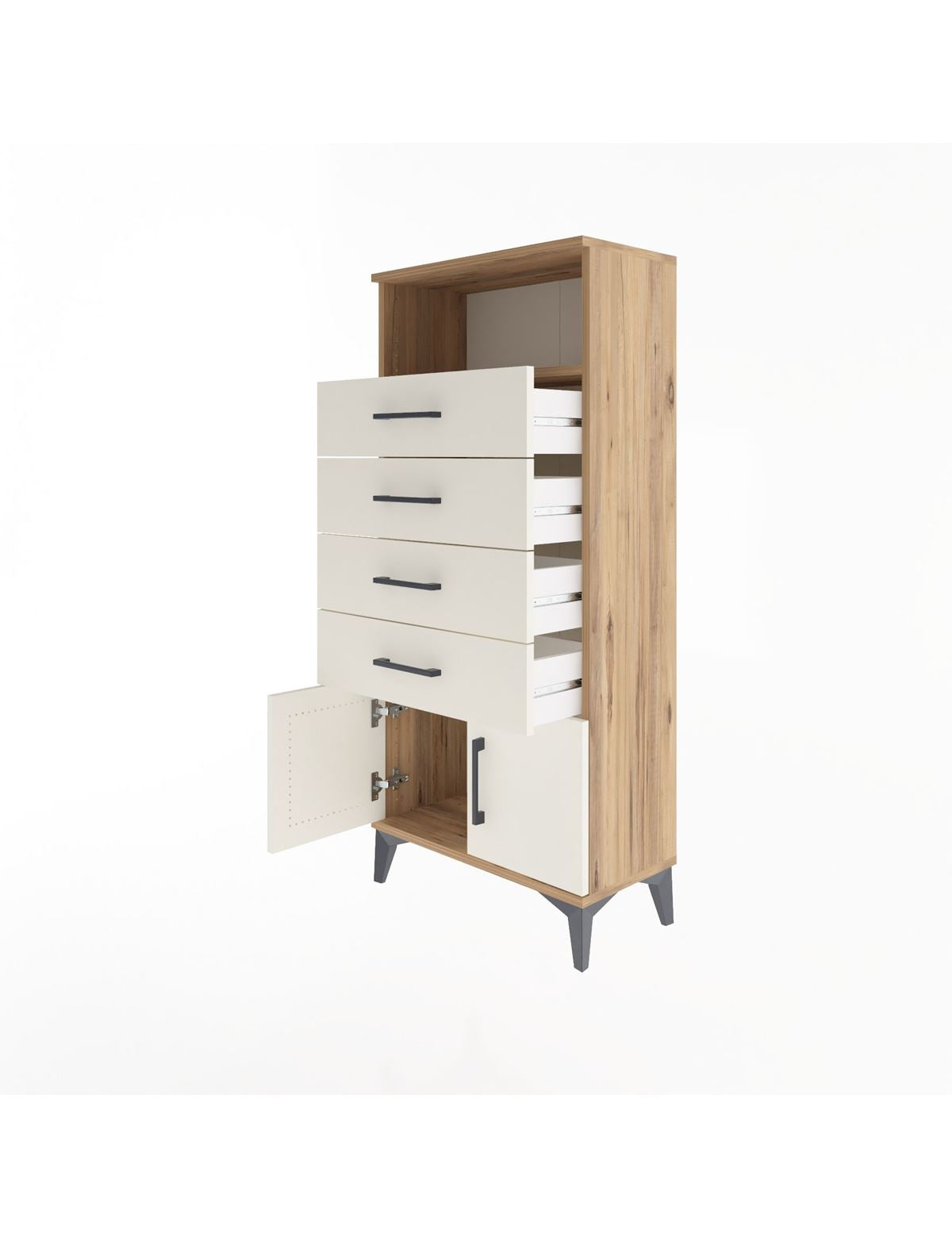 Arges Dolap Tek Raflı 4 Çekmeceli 2 Kapaklı 60x30x134 - S17M122V7A