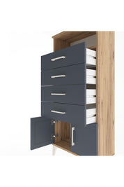 Arges Dolap Tek Raflı 4 Çekmeceli 2 Kapaklı 60x30x134 Çam-Antrasit