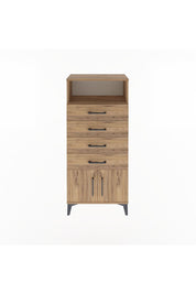 Arges Dolap Tek Raflı 4 Çekmeceli 2 Kapaklı 60x30x134 Çam-Çam