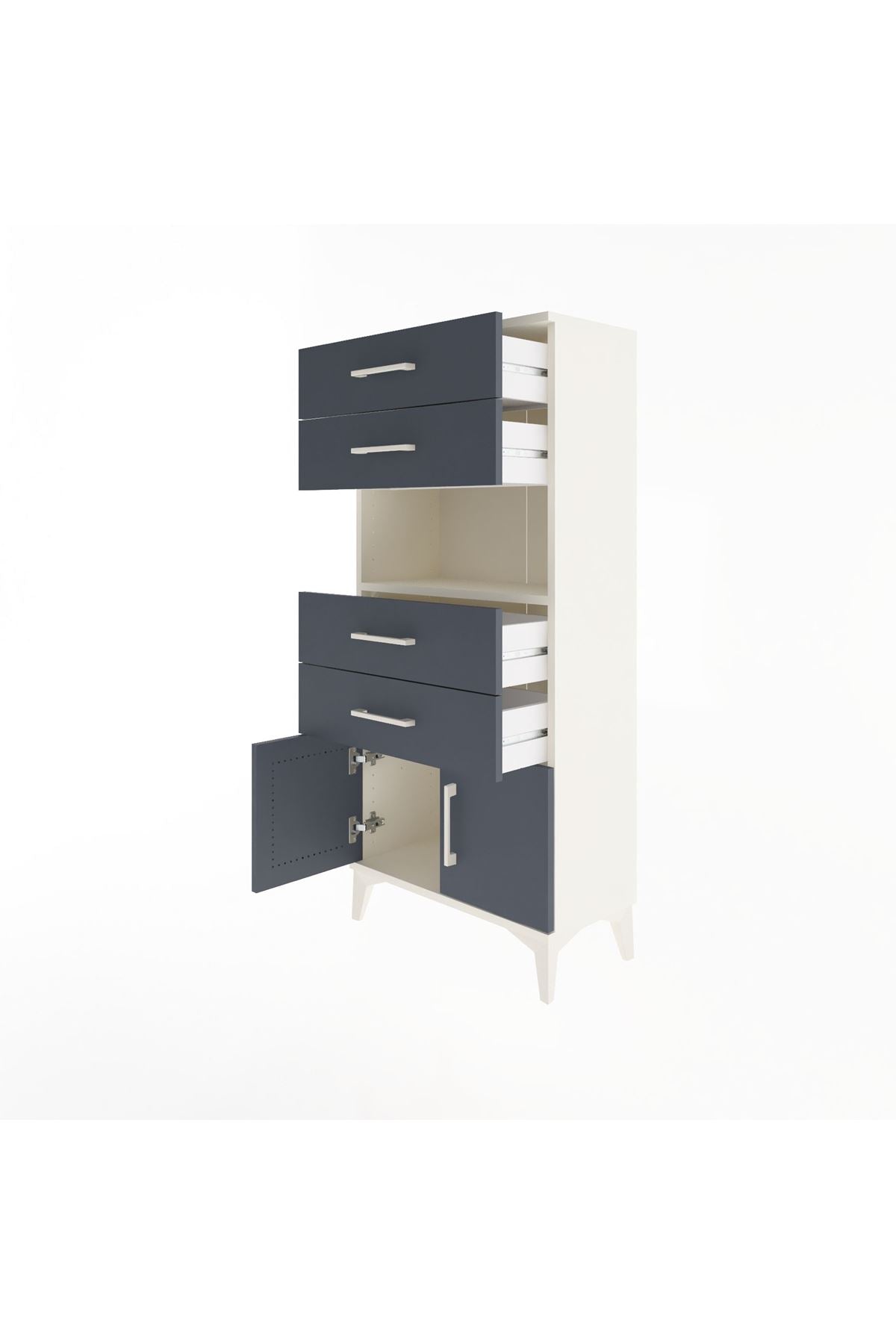 Arges Dolap Tek Raflı 4 Çekmeceli 2 Kapaklı 60x30x134 Aytaşı-Antrasit