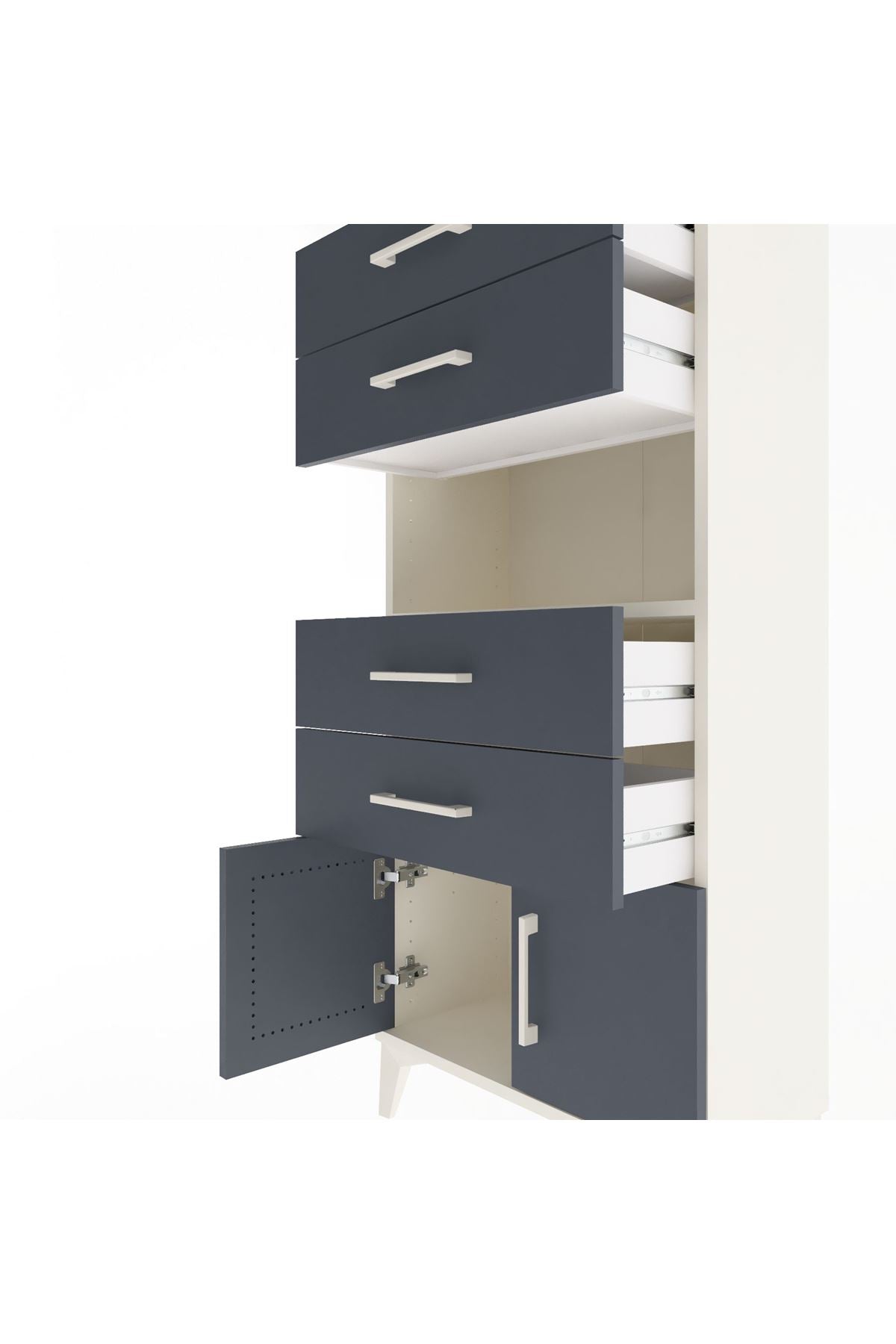 Arges Dolap Tek Raflı 4 Çekmeceli 2 Kapaklı 60x30x134 Aytaşı-Antrasit